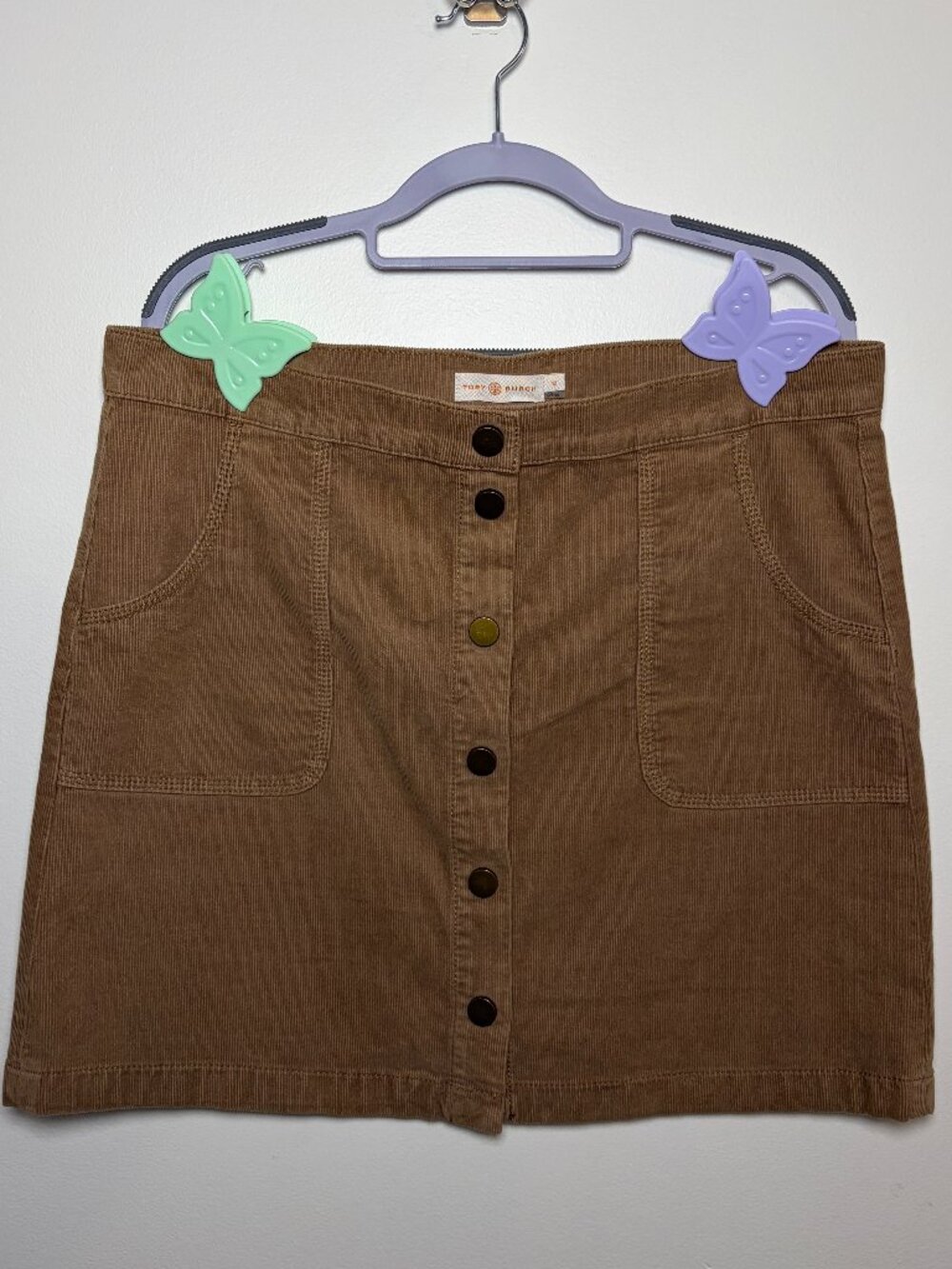Tory Burch Tan Lucitano Corduroy Button Front Mini Skirt Size 12 Preppy Classic
